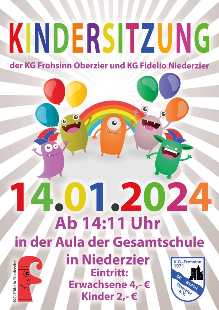 Plakat zur Kindersitzung der KG Fidelio Niederzier 2024